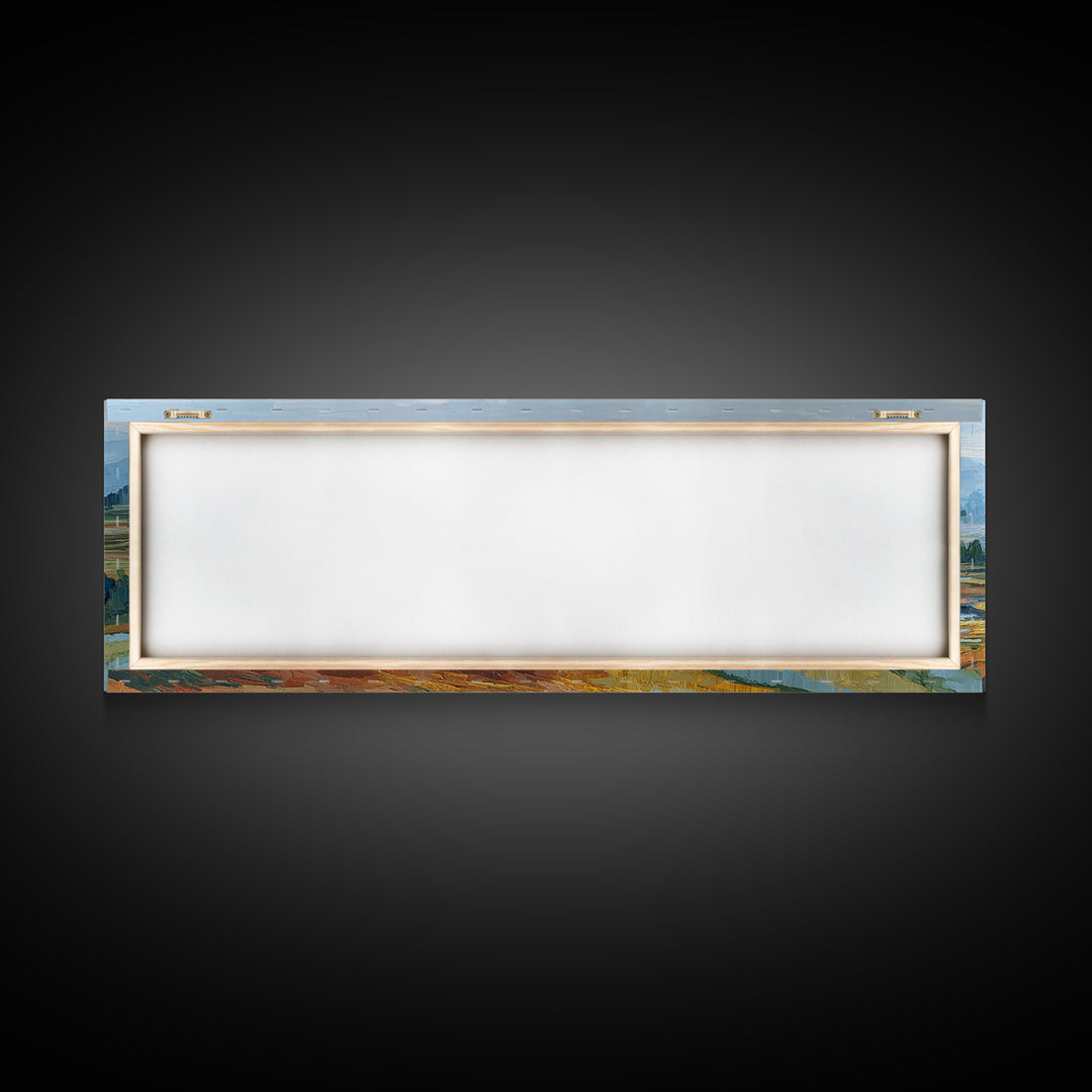 Rice Terraces Glowing Framed Canvas Print, Landscape Art, Living Room Decor, Oil Painting, Horizon, Modern Art, Gallery Decor, LAN-3x1-82