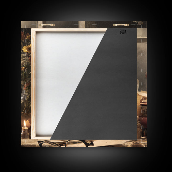 Moonlit Window with Floating Pages Framed Canvas Print, Library Art, Dark Academia Decor, Library Decor, Fine Art, Archive, LIB-1x1-56