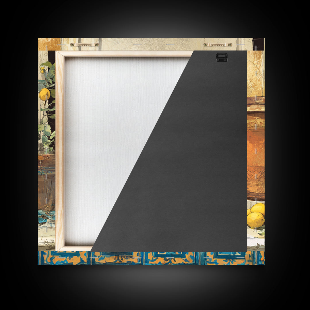 Warm Mediterranean Lemon Still Life Framed Canvas Print, Living Room Art, Dopamine Decor, Living Room Decor, Abstract Art, LIR-1x1-66