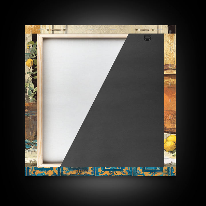 Warm Mediterranean Lemon Still Life Framed Canvas Print, Living Room Art, Dopamine Decor, Living Room Decor, Abstract Art, LIR-1x1-66