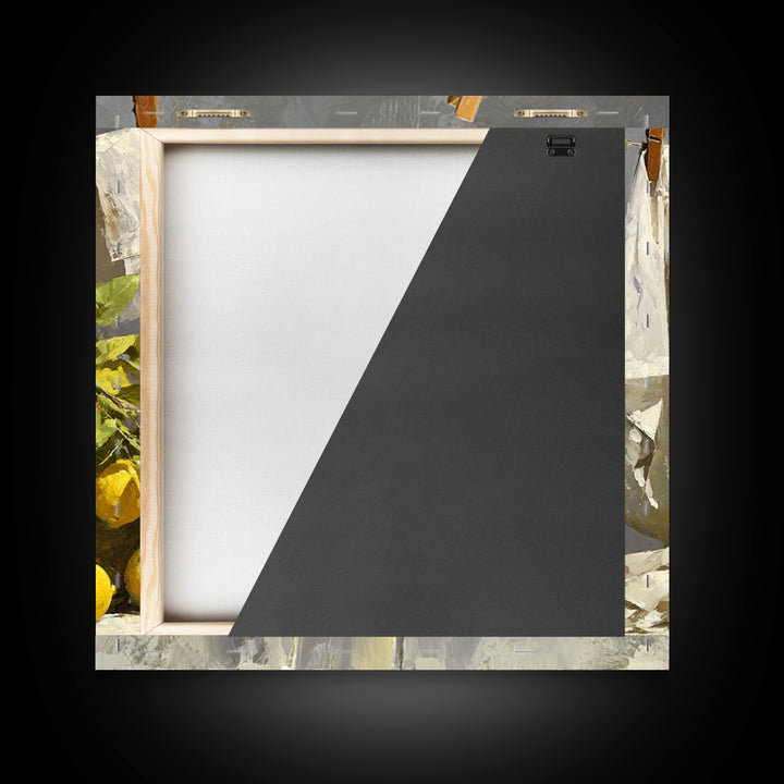 Lemon and Clean Linen Still Life Framed Canvas Print, Laundry Room Art, Rustic Home Decor, Living Room Decor, Abstract Art, LRA-1x1-51