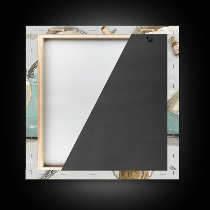 Retro Iron Illustration Framed Canvas Print, Laundry Room Art, Statement Artwork, Living Room Decor, Abstract Art, Clean, LRA-1x1-57