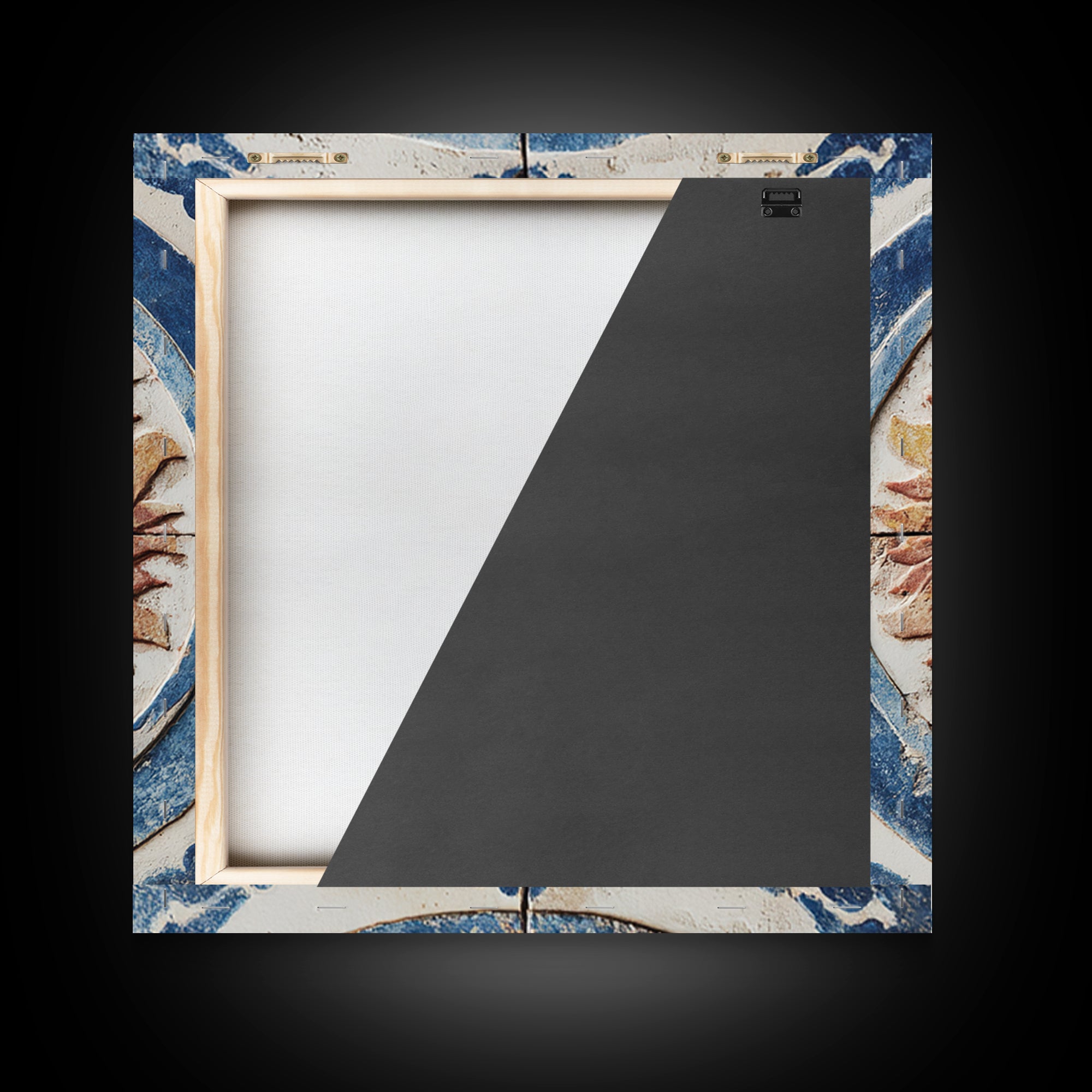 Blue and White Tile Pattern Framed Canvas Print, Mediterranean Art, Digital Print, Living Room Decor, Oil Painting, Azure, MAR-1x1-28