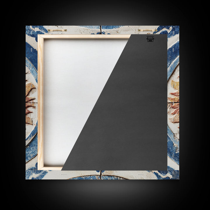 Blue and White Tile Pattern Framed Canvas Print, Mediterranean Art, Digital Print, Living Room Decor, Oil Painting, Azure, MAR-1x1-28