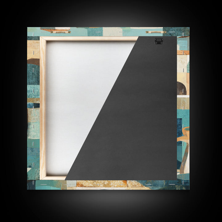 Warm Terra Cotta Abstract Landscape Framed Canvas Print, Mediterranean Art, Coastal Art, Living Room Decor, Fine Art, Azure, MAR-1x1-38