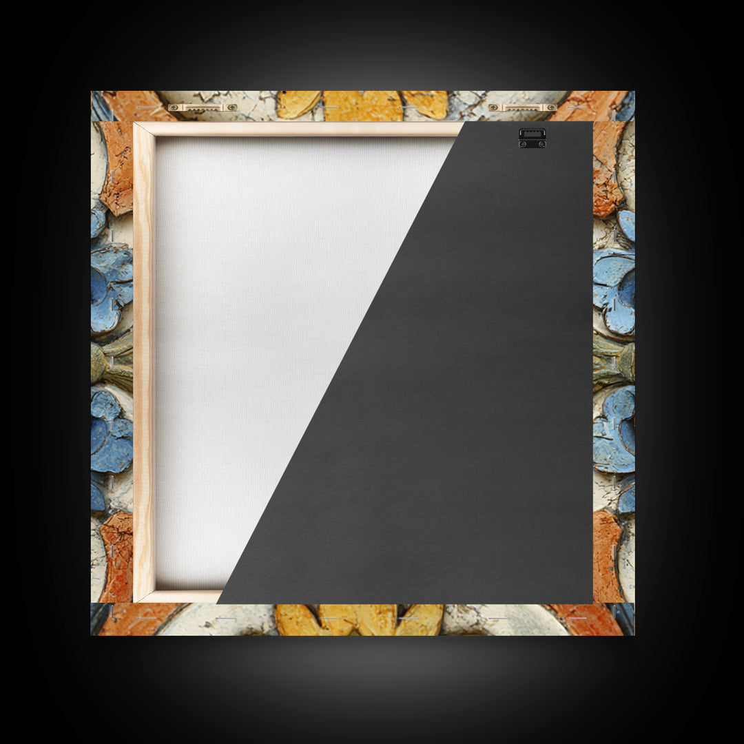 Spanish Tile Ornament Framed Canvas Print, Mediterranean Art, Luxury Decor, Living Room Decor, Fine Art, Azure, Framed Wall Art, MAR-1x1-40