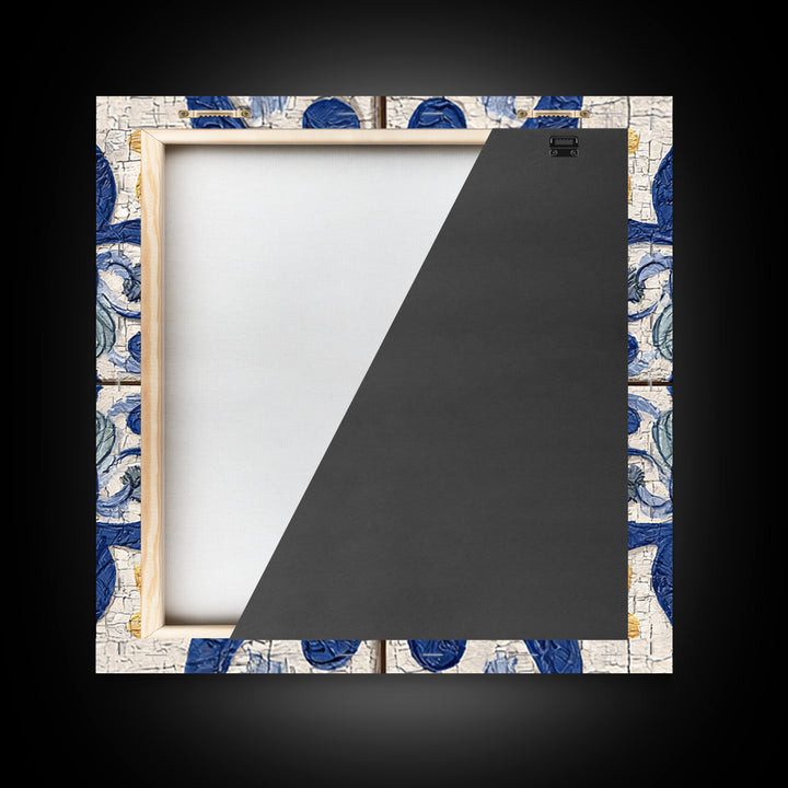 Spanish Tile Ornament Framed Canvas Print, Mediterranean Art, Coastal Wall Art, Living Room Decor, Azure, Living Room Art, MAR-1x1-64