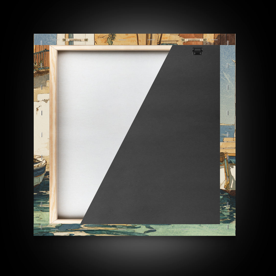 Mediterranean Sailboat on Glassy Water Framed Canvas Print, Mediterranean Art, Watercolor Art, Living Room Decor, Abstract Art, MAR-1x1-66