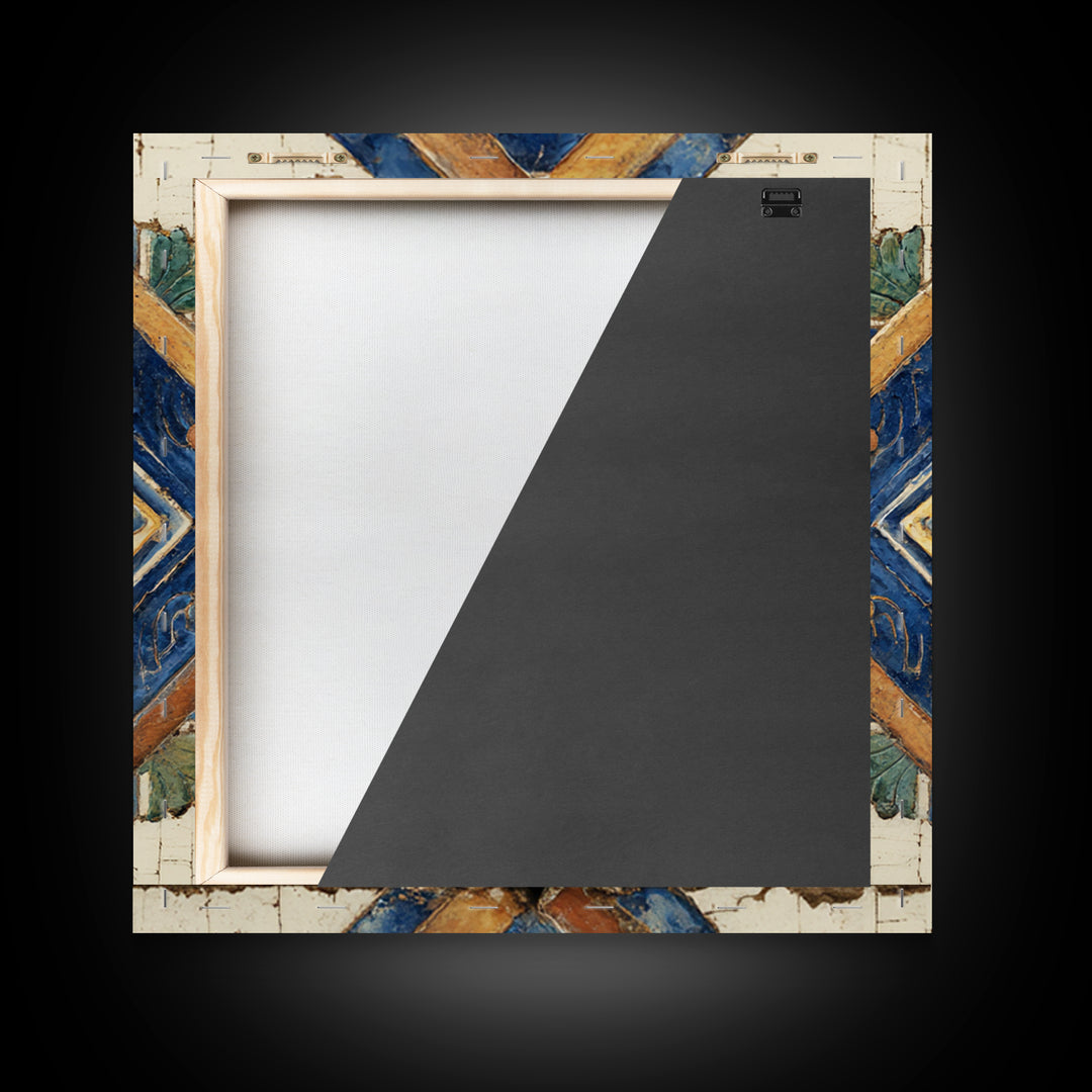 Spanish Tile Ornament Framed Canvas Print, Mediterranean Art, Art Print, Living Room Decor, Fine Art, Azure, Digital Print, MAR-1x1-88
