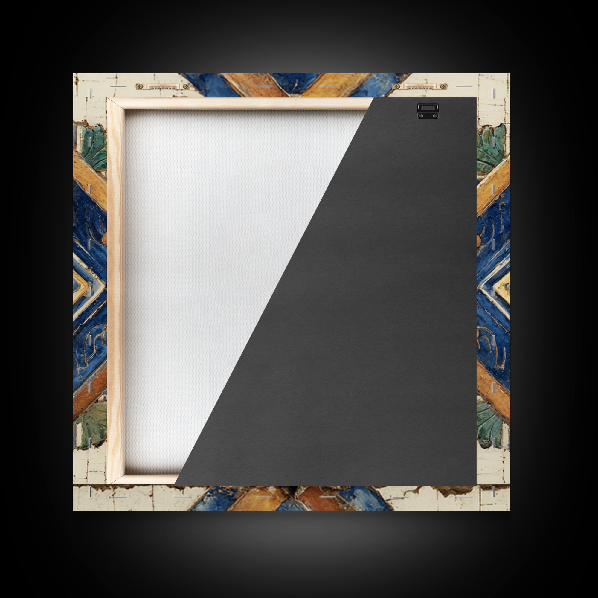 Spanish Tile Ornament Framed Canvas Print, Mediterranean Art, Art Print, Living Room Decor, Fine Art, Azure, Digital Print, MAR-1x1-88