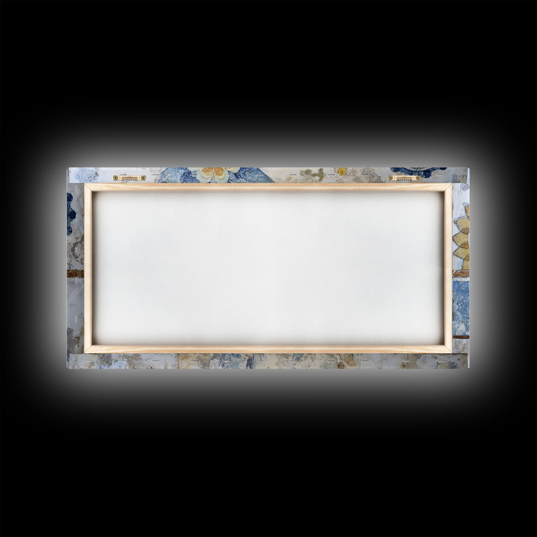 Blue and White Tile Pattern Framed Canvas Print, Mediterranean Art, Textured Painting, Living Room Decor, Fine Art, Azure, MAR-2x1-24