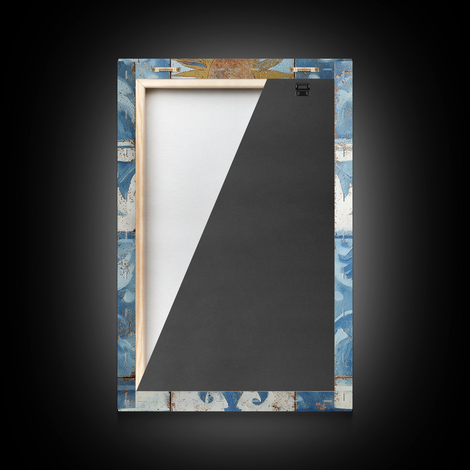 Blue and White Tile Pattern Framed Canvas Print, Mediterranean Art, Fine Art Print, Living Room Decor, Oil Painting, Azure, MAR-2x3-12