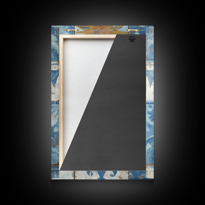Blue and White Tile Pattern Framed Canvas Print, Mediterranean Art, Fine Art Print, Living Room Decor, Oil Painting, Azure, MAR-2x3-12