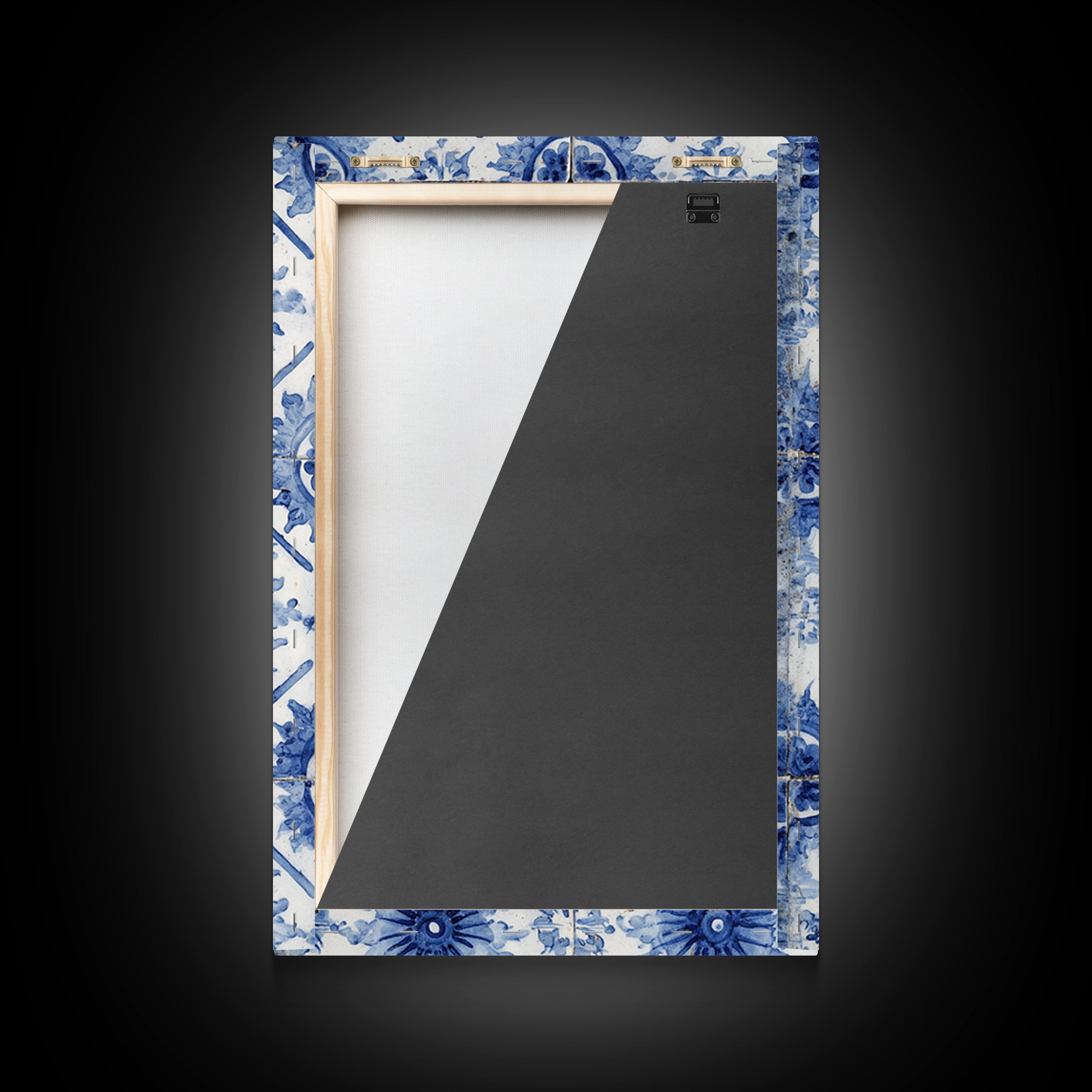 Blue and White Tile Pattern Framed Canvas Print, Mediterranean Art, Statement Artwork, Living Room Decor, Fine Art, Azure, MAR-2x3-60