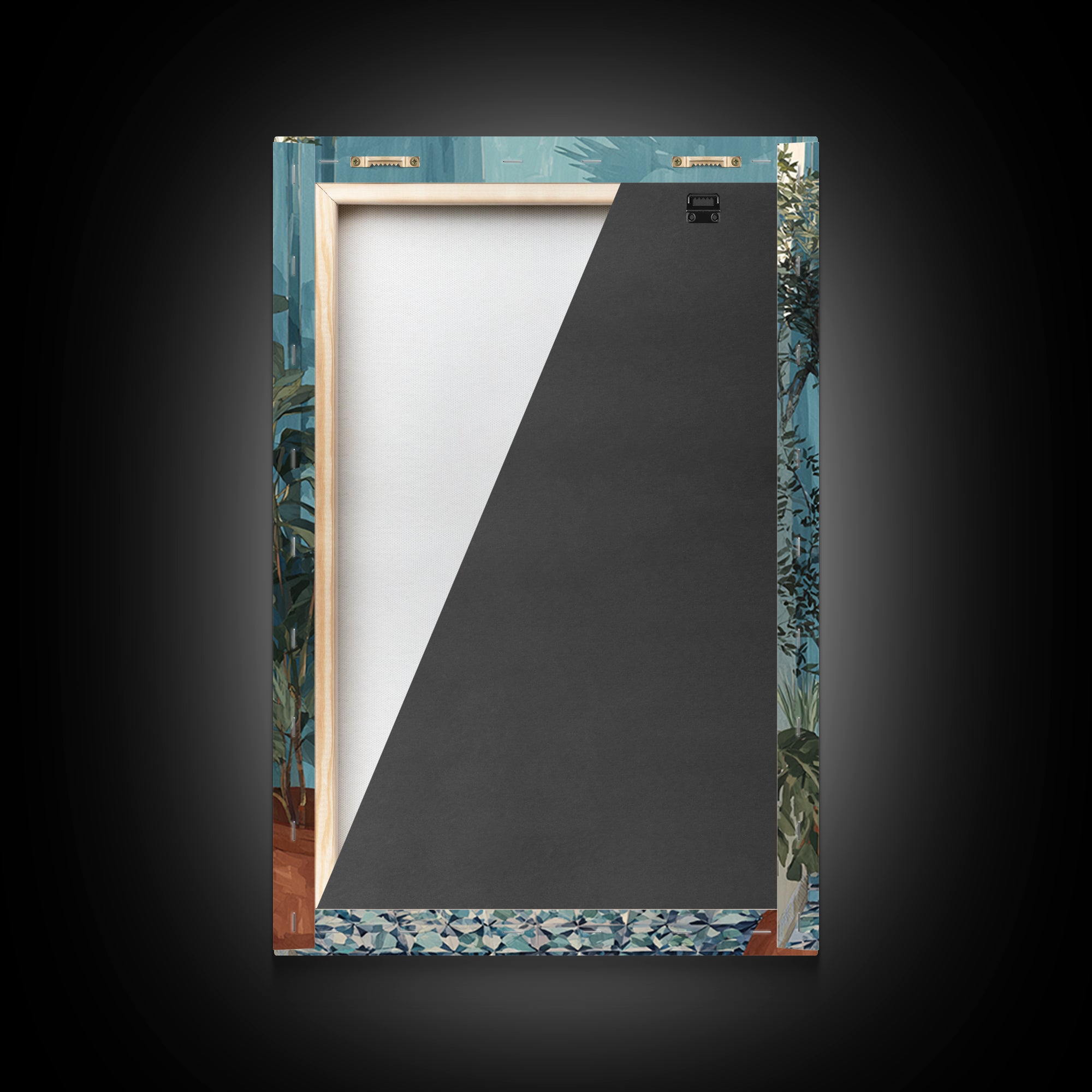 Mediterranean Arch Framing Ocean Horizon Framed Canvas Print, Mediterranean Art, Oil Painting, Living Room Decor, Azure, MAR-2x3-83