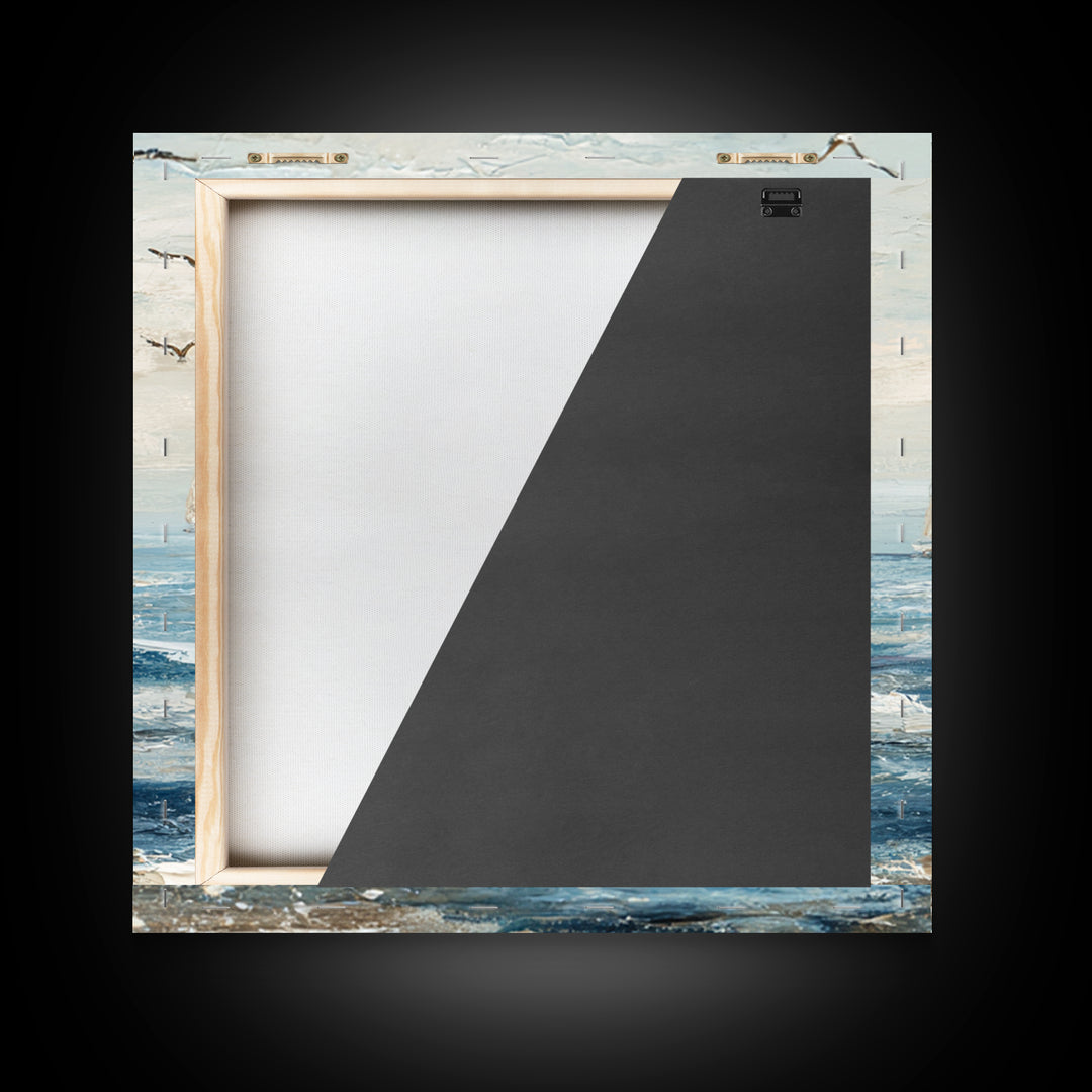 Elegant Moonlit Ocean Horizon Framed Canvas Print, Master Bedroom, Modern Decor, Bedroom Decor, Fine Art, Sanctuary, Wall Decor, MAS-1x1-1