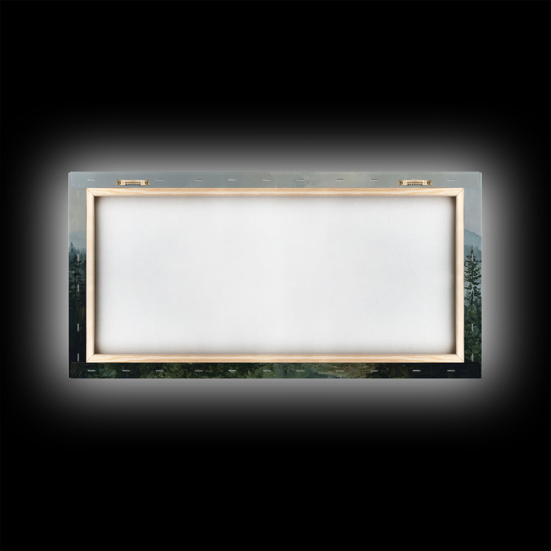 Calm Misty Forest Panorama Framed Canvas Print, Master Bedroom, Printable Art, Bedroom Decor, Sanctuary, Wall Art Bedroom, MAS-2x1-72