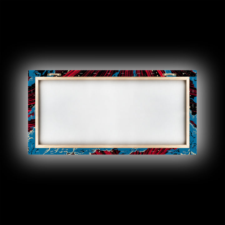 Blue Supersonic Jet With Red Starburst Canvas Print, Retro Sci Fi Poster, Mid Century Modern Wall Decor, Aviation Art Print