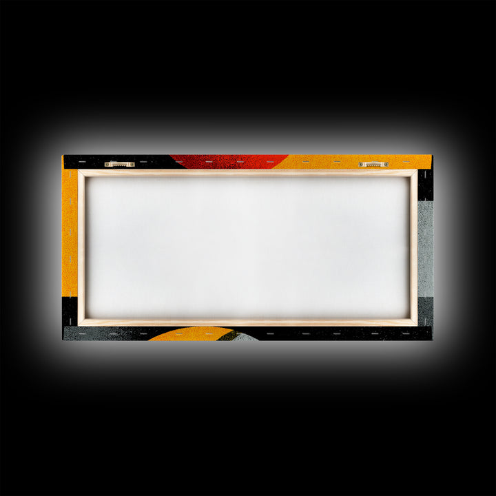 Red Sun And Black Bowls Wall Art, Midcentury Modern Canvas Print, Retro Geometric Abstract Poster, Orange MCM Home Decor