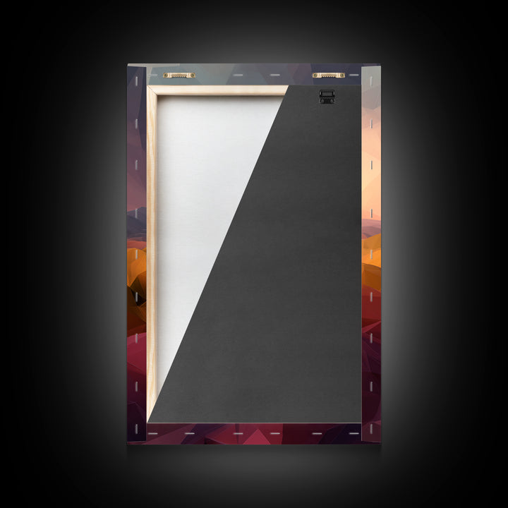 Low Poly Desert Sunset Over Red Hills Framed Canvas Print, Abstract Landscape Wall Art, Southwestern Decor, Modern Poster