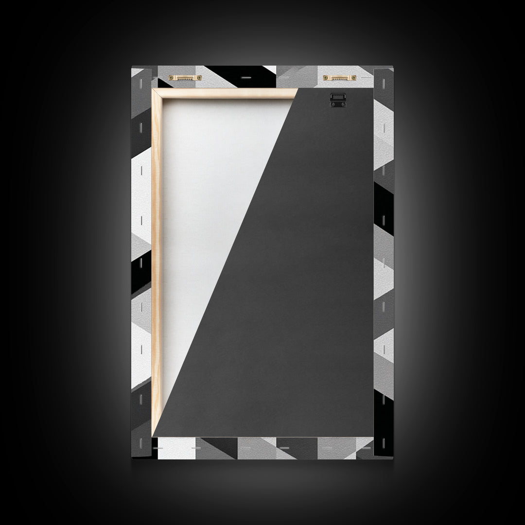 Grayscale Cubist Geometric Pattern Wall Art, Modern Abstract Art Print, Black White Office Decor, MCM Home Decor Canvas Print