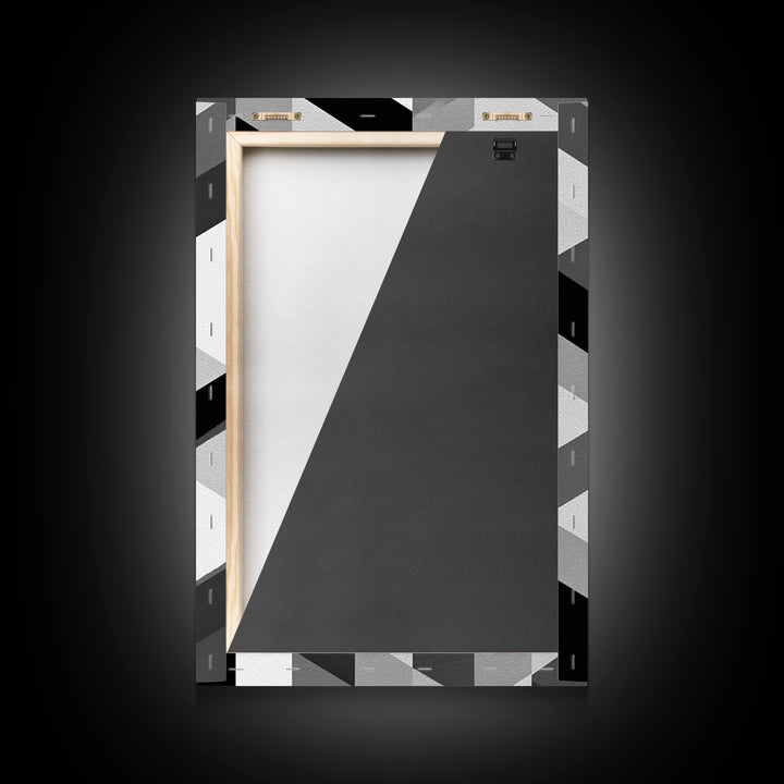 Grayscale Cubist Geometric Pattern Wall Art, Modern Abstract Art Print, Black White Office Decor, MCM Home Decor Canvas Print