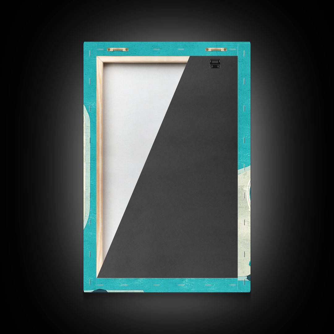 Minimal Turquoise Resort Pool Framed Canvas Print, Midcentury Modern Wall Art, Palm Springs Retro Travel Poster Living Room Decor