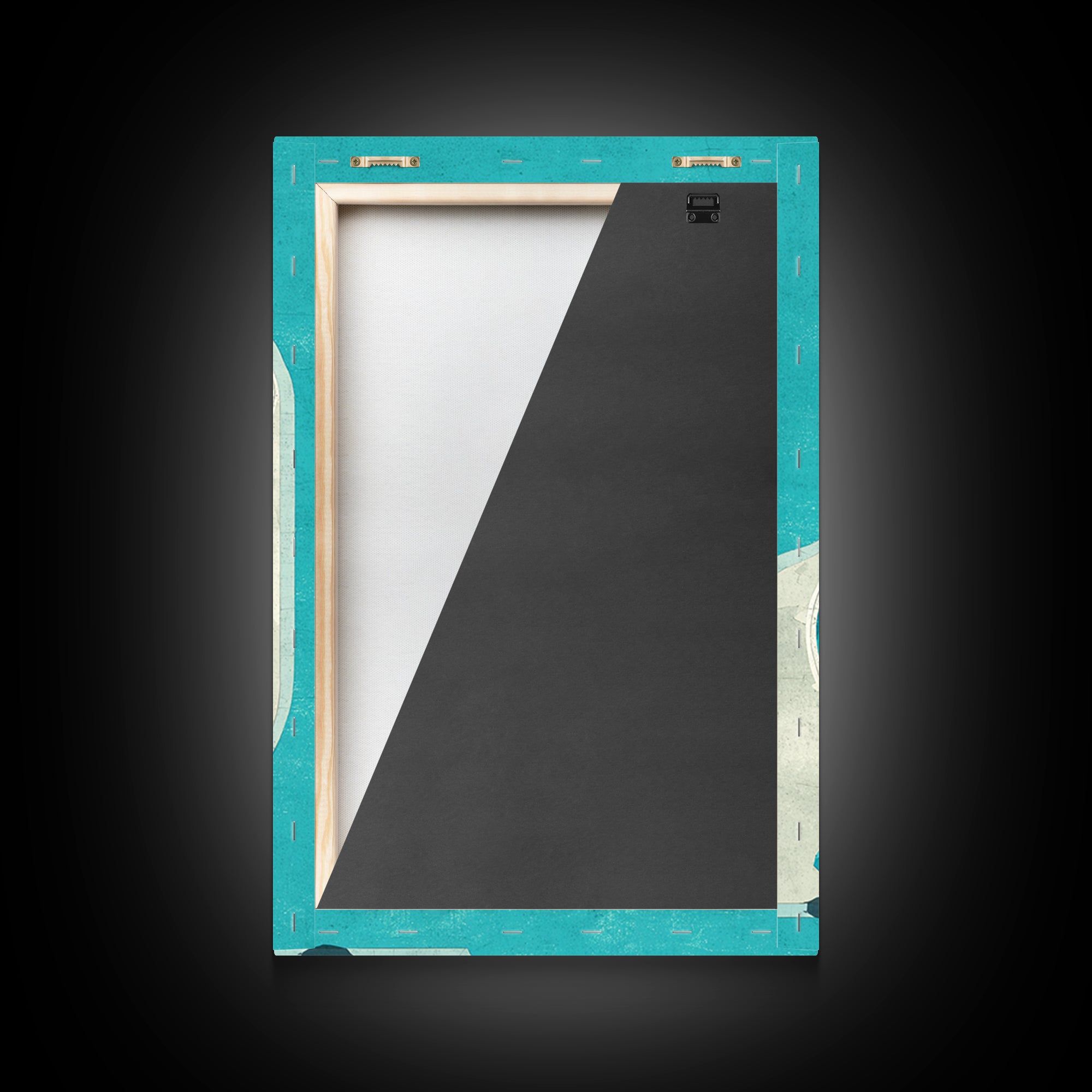 Minimal Turquoise Resort Pool Framed Canvas Print, Midcentury Modern Wall Art, Palm Springs Retro Travel Poster Living Room Decor