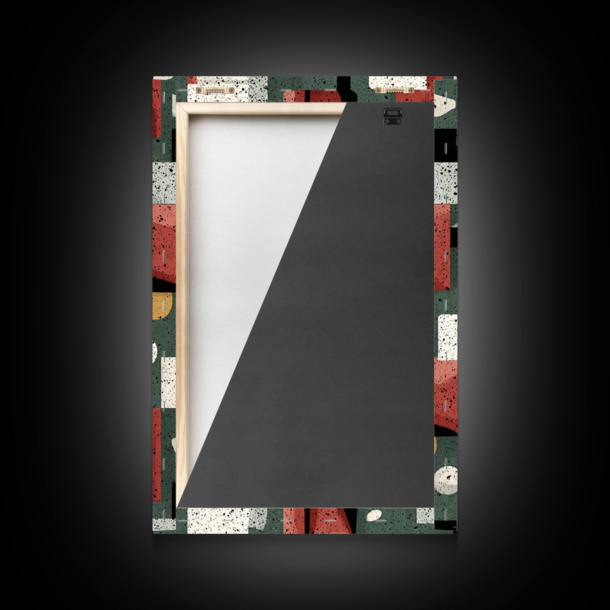 Sage Red Black Geometric Blocks Canvas Print, Midcentury Modern Abstract Art, Bauhaus Retro Office And Living Room Decor