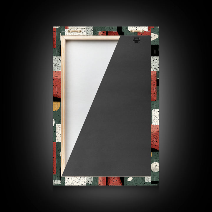 Sage Red Black Geometric Blocks Canvas Print, Midcentury Modern Abstract Art, Bauhaus Retro Office And Living Room Decor