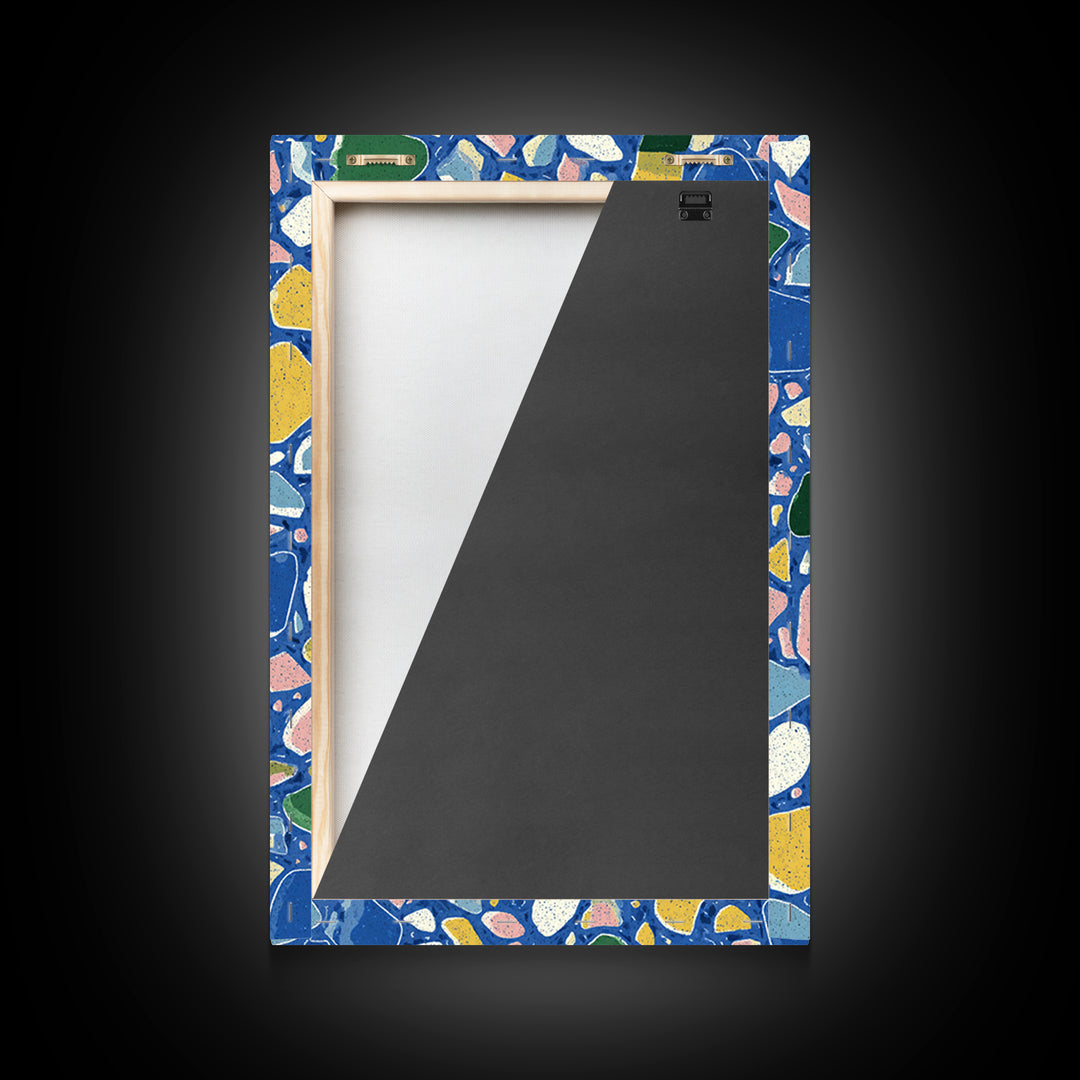 Blue Pebble Terrazzo Mosaic Pattern Canvas Print, Midcentury Modern Wall Art, Colorful Abstract Geometric Home Decor Poster Gift