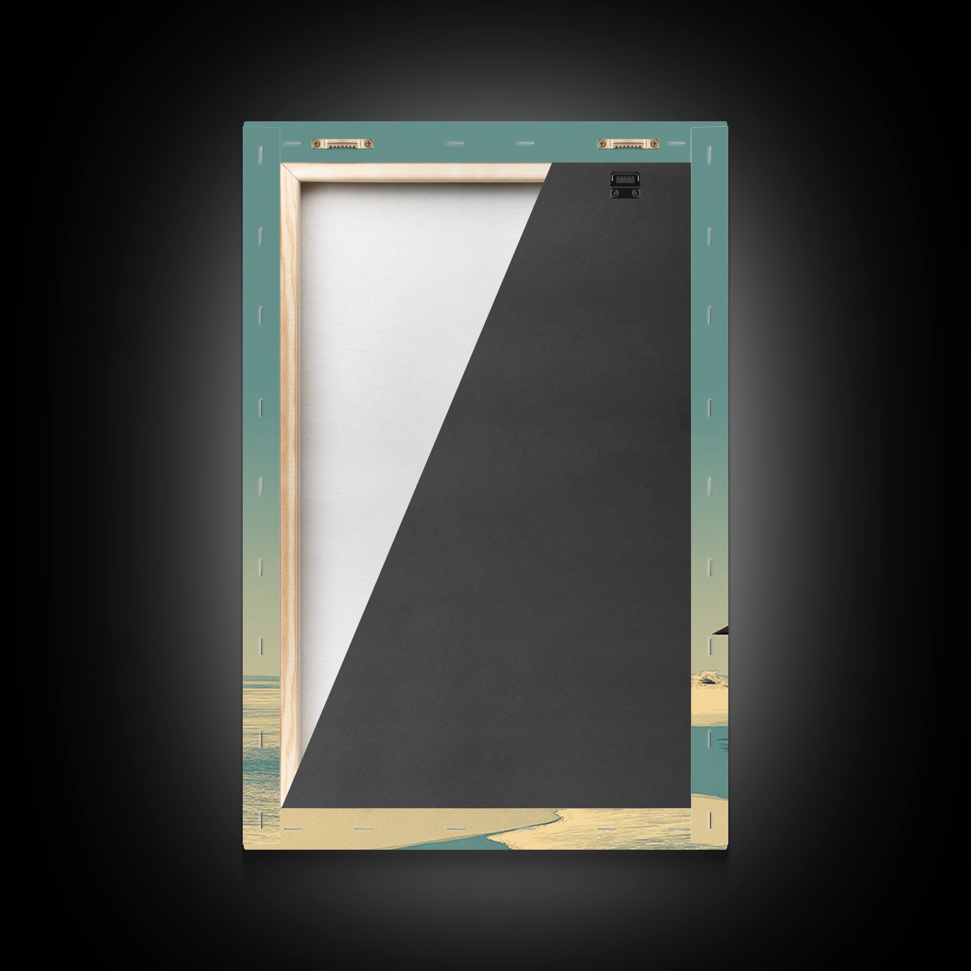 Minimal Beach Umbrellas Framed Canvas Print, Neutral Coastal Wall Art, Modern Landscape Poster, Serene Ocean Bedroom Decor