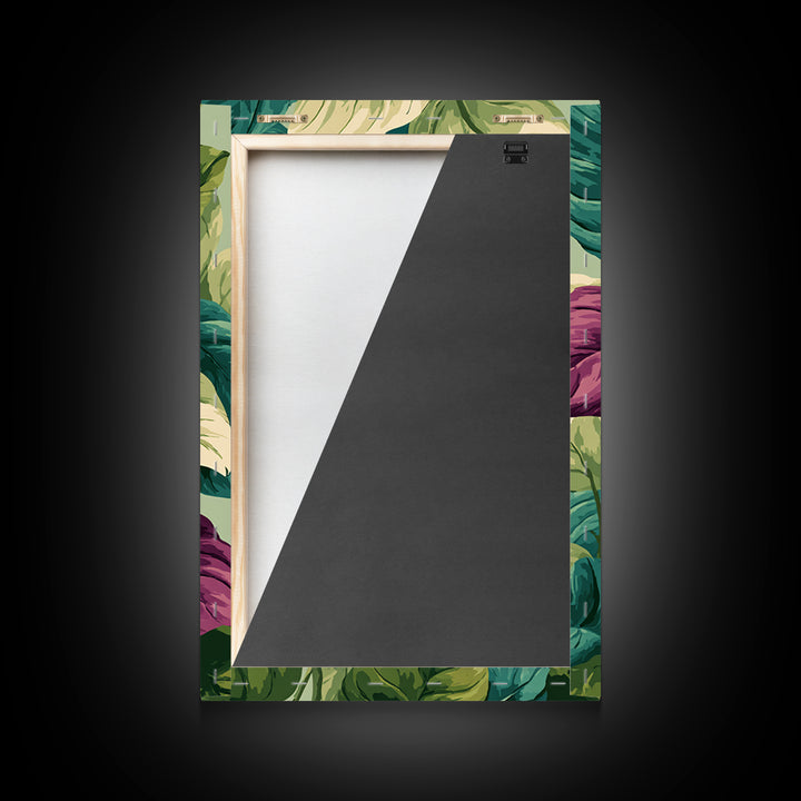 Lush Tropical Calathea Leaves Framed Canvas Print, Botanical Wall Art, Green Purple Nature Decor, Modern Home Art Prints