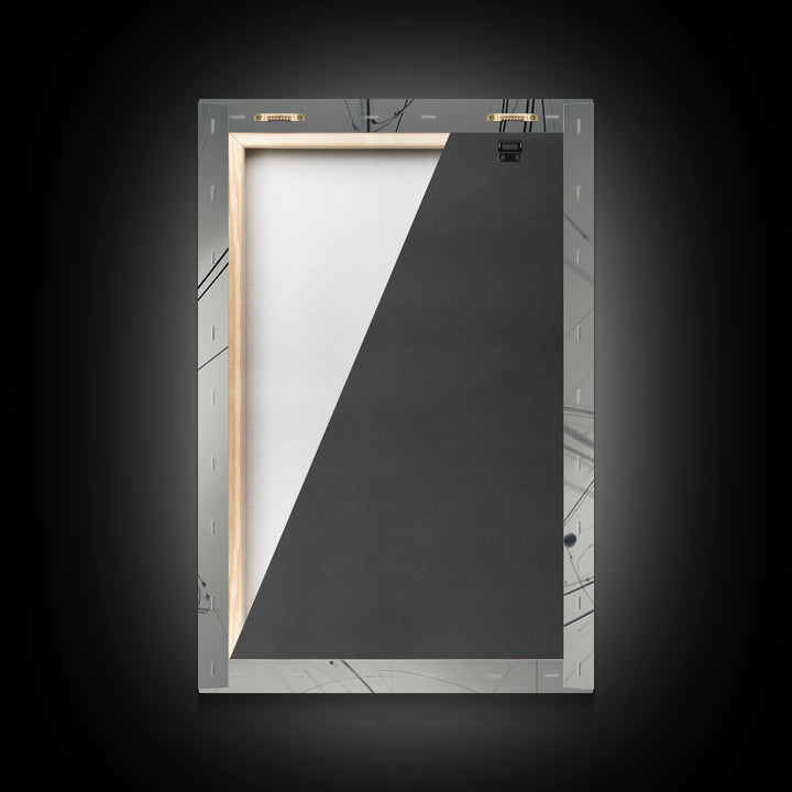 Gray Network Line Framed Canvas Print, Modern Abstract Art, Minimalist Wall Decor, Kinetic Sculpture Inspired Office Art