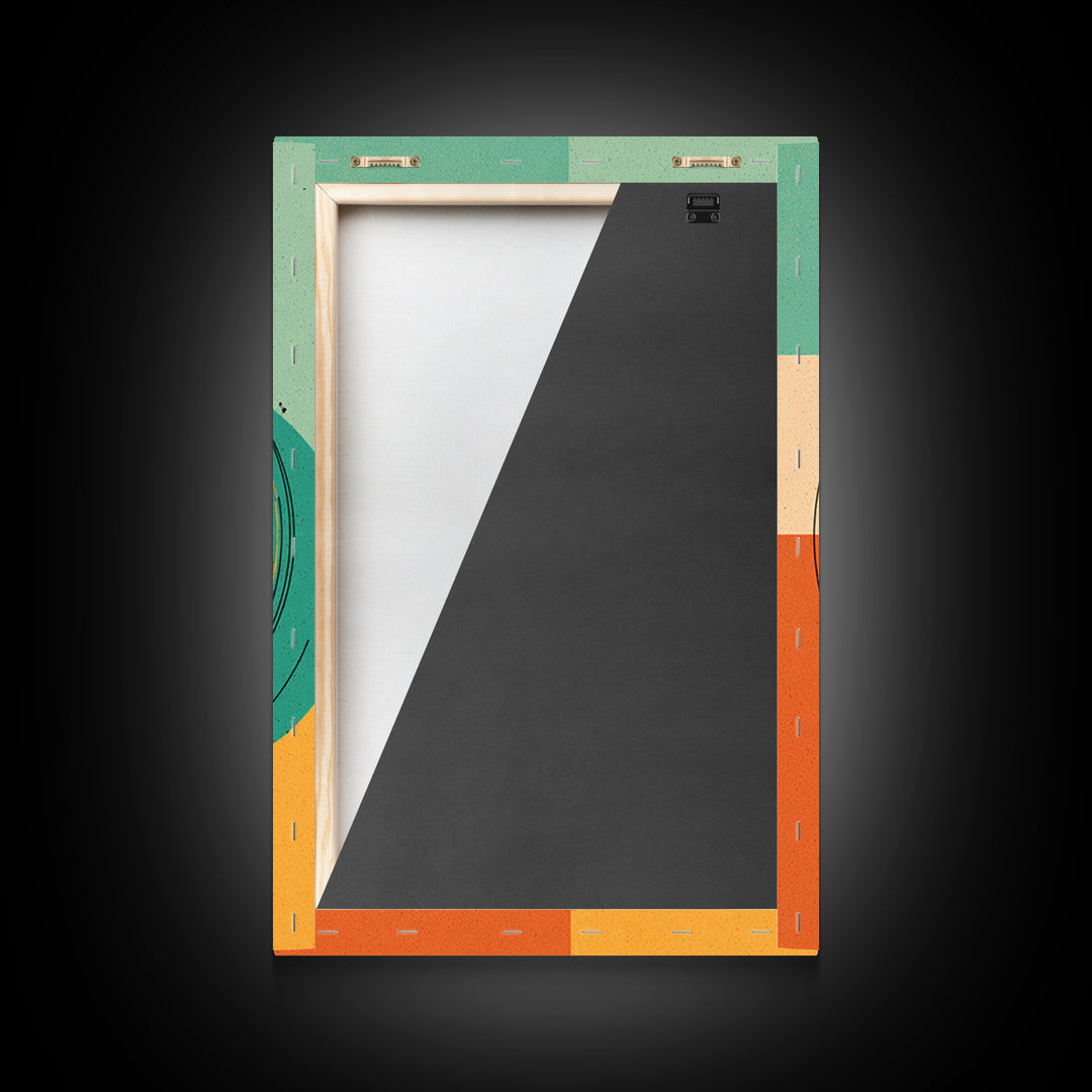 Concentric Circle Abstract Canvas Print, Midcentury Modern Wall Art, Teal Orange Bauhaus Poster, Retro Geometric Home Decor