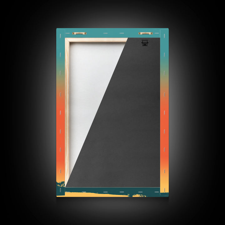 Lone Palm Tree On Orange Teal Horizon Canvas Print, Minimal Retro Tropical Poster, Palm Springs Decor, Coastal Wall Art Print