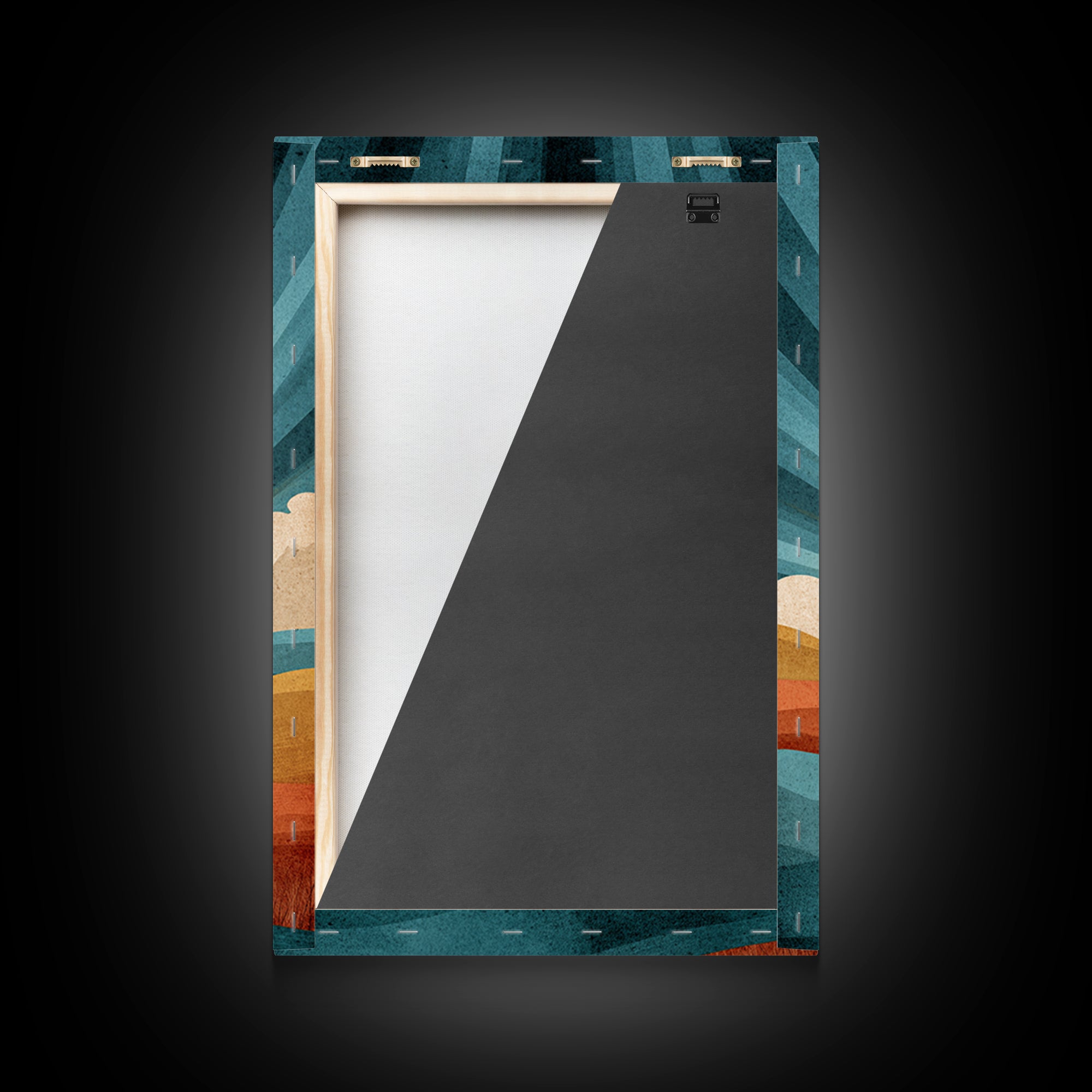Teal Orange Sunrise Canvas Print, Retro Desert Mountain Wall Decor, Mid Century Sun Art, Boho Abstract Landscape Poster Print
