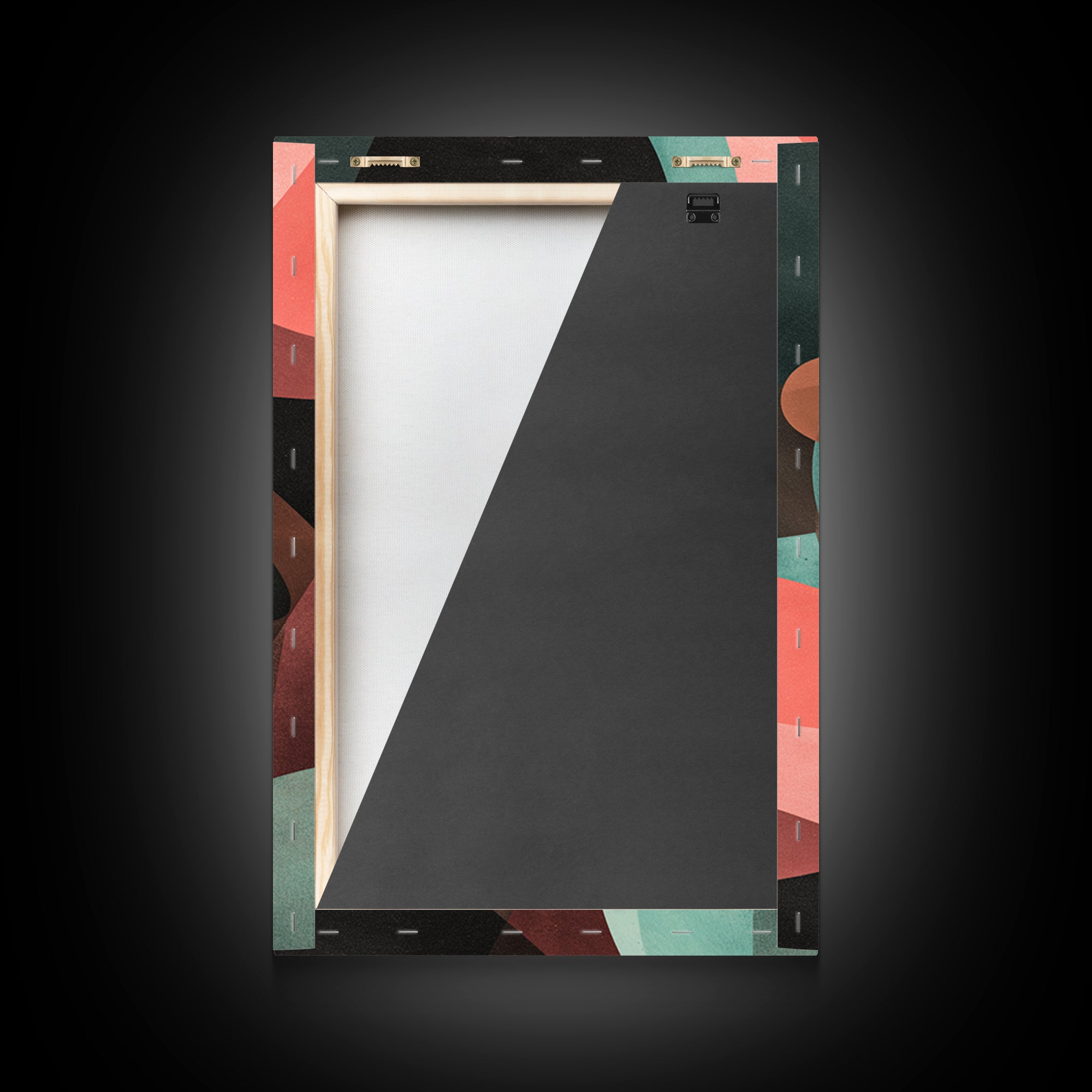Coral Teal Dark Abstract Canvas Print, Modern Wall Art, Retro Geometric Decor, Moody Midcentury Living Room Poster, Home Office Art