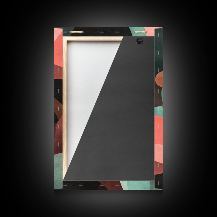 Coral Teal Dark Abstract Canvas Print, Modern Wall Art, Retro Geometric Decor, Moody Midcentury Living Room Poster, Home Office Art