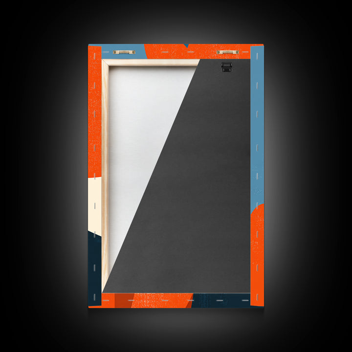 Elegant Orange Blue Woman Portrait Framed Canvas Print, Midcentury Modern Art, Fashion Wall Decor, Bold Retro Poster Gift