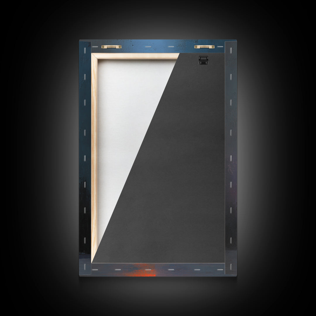 Glowing Brutalist Blocks And Candle Wall Art, Modern Abstract Art Print, Moody Blue Orange Decor, Industrial Home Office Poster