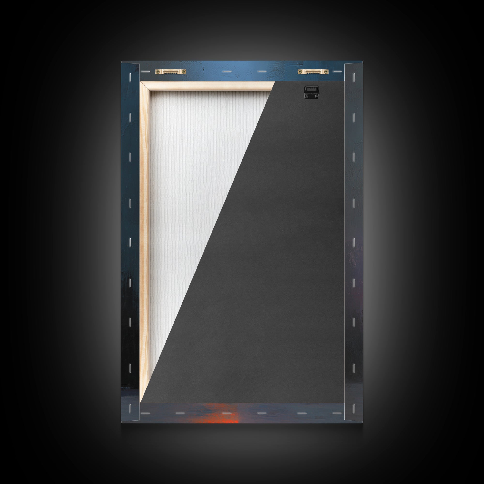 Glowing Brutalist Blocks And Candle Wall Art, Modern Abstract Art Print, Moody Blue Orange Decor, Industrial Home Office Poster