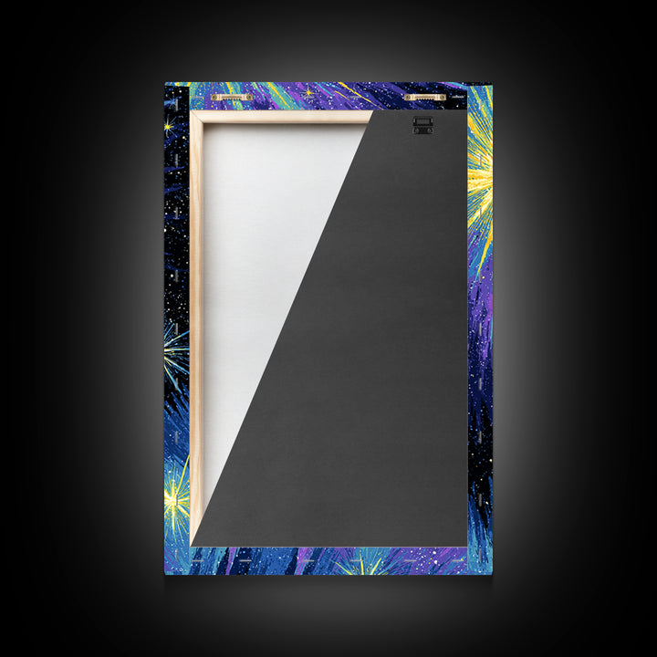 Radiant Comet Starburst Night Sky Framed Canvas Print, Cosmic Retro Wall Art, Space Abstract Art, Modern Home Decor, Gallery Wall Art