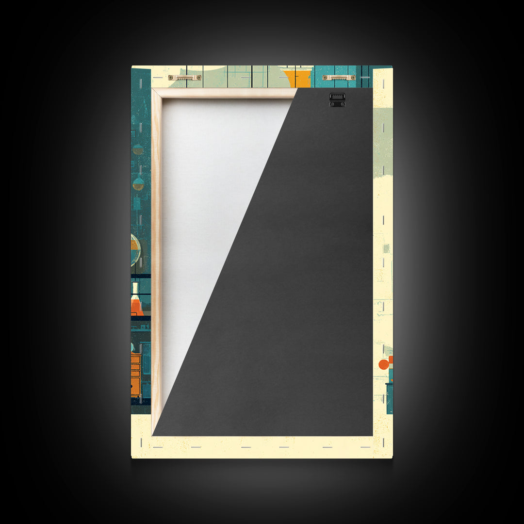 Towering Science Lab Glassware Wall Art, Midcentury Modern Canvas Print, Retro Chemistry Poster, Atomic Office Decor, MCM Art