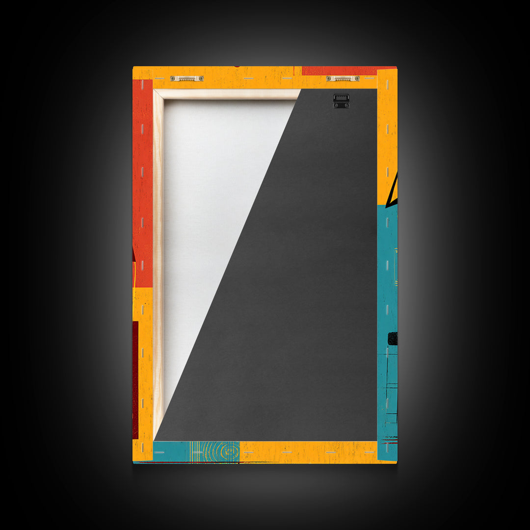 Retro Abstract Jazz Band With Bass And Saxophone Wall Art, Midcentury Modern Poster, Orange Teal Decor, Framed Canvas Print
