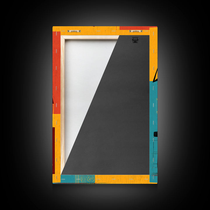 Retro Abstract Jazz Band With Bass And Saxophone Wall Art, Midcentury Modern Poster, Orange Teal Decor, Framed Canvas Print