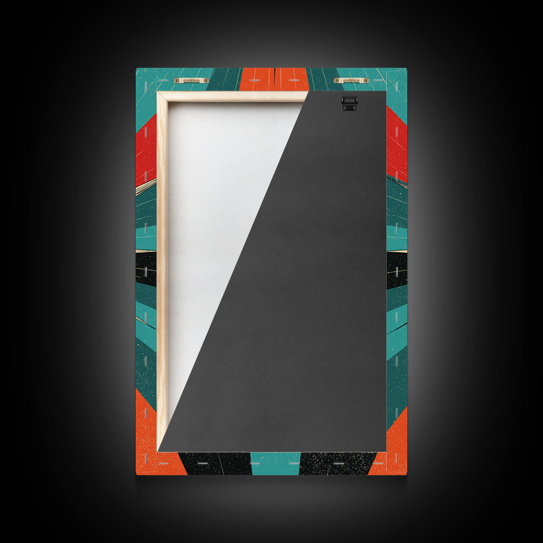 Teal Orange Retro Compass Starburst Framed Canvas Print, Midcentury Wall Art, Geometric Abstract, Atomic Mcm Wall Decor Print