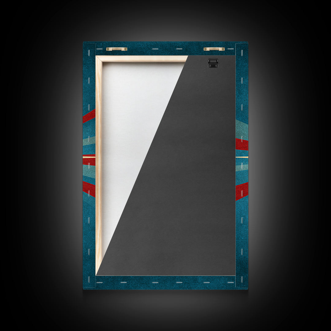 Minimal Teal Starburst With Red Rays Canvas Print, Midcentury Modern Wall Art, Atomic Retro Poster, Mcm Home Decor Print
