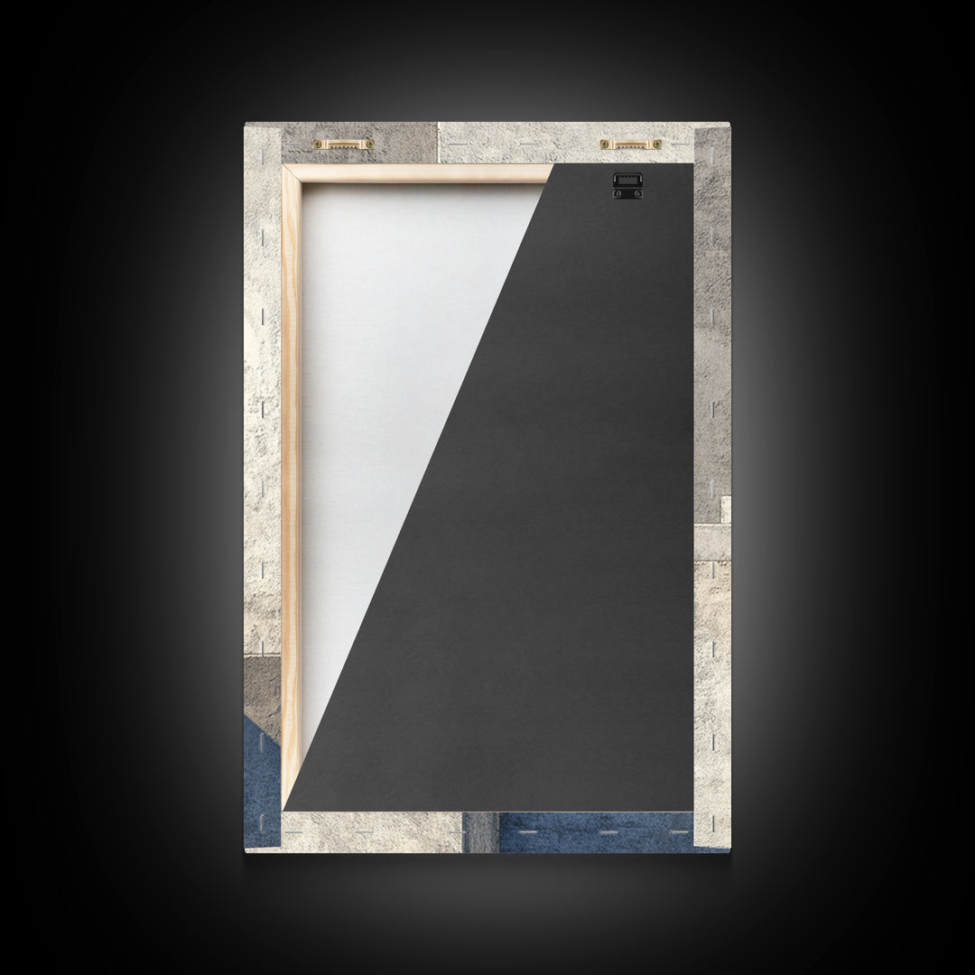 Minimal Concrete Stair Shadow Canvas Print, Modern Abstract Wall Art, Neutral Architectural Decor, Blue Beige Office Poster