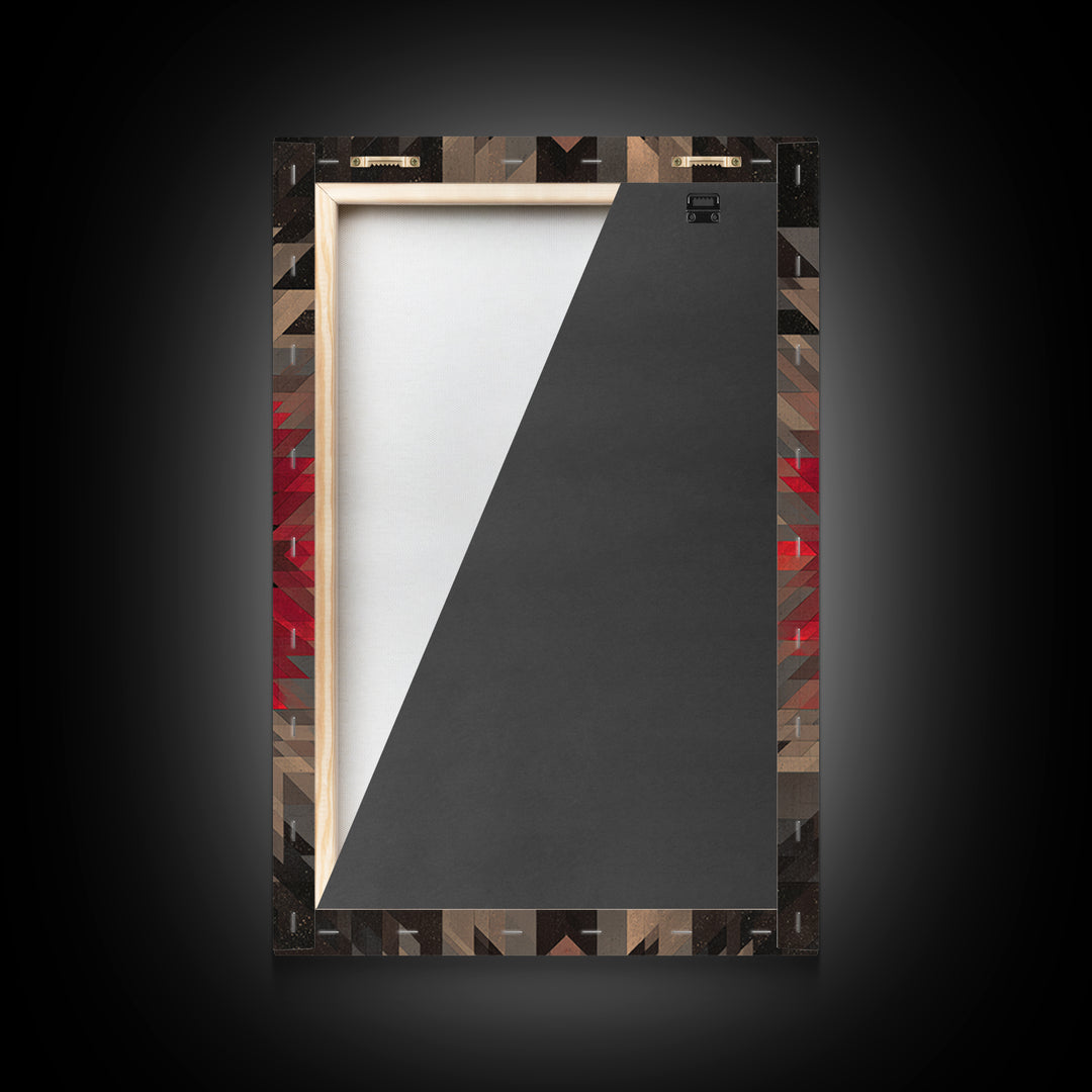 Red Gray Southwestern Starburst, Framed Canvas Print, Geometric Wall Art, Bold Abstract Decor, Rustic Modern Living Room Poster